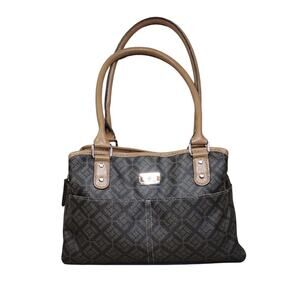 Geometric Shapes Business Casual Stylish Spacious Black Tan Hand Shoulder Bag